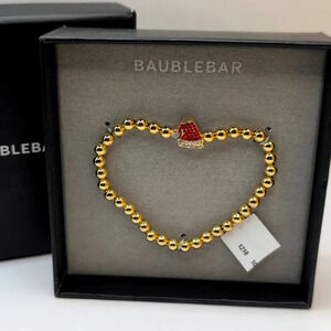 Baublebar Pavé Crystal Santa Hat Gold Bead stretch Bracelet and black box NEW